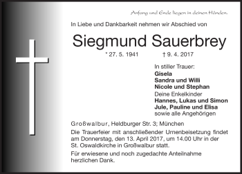 Traueranzeige von Siegmund Sauerbrey von Neue Presse Coburg