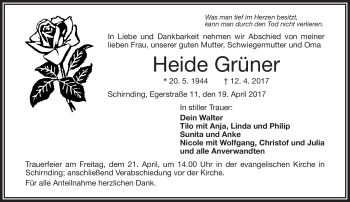 Traueranzeige von Heide Grüner von Frankenpost