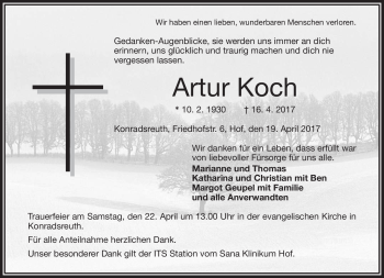 Traueranzeige von Artur Koch von Frankenpost