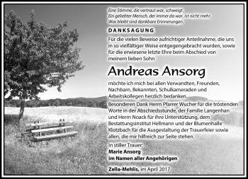 Traueranzeige von Andreas Ansorg von Südthüringer Presse