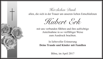 Traueranzeige von Hubert Erk von Südthüringer Presse