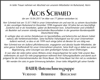 Traueranzeige von Alois Schmied von Neue Presse Coburg