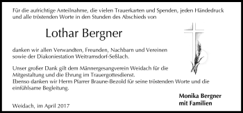 Traueranzeige von Lothar Bergner von Neue Presse Coburg