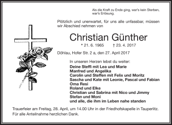 Traueranzeige von Christian Günther von Frankenpost