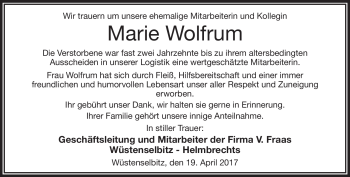 Traueranzeige von Marie Wolfrum von Frankenpost