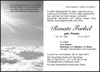 Traueranzeige von Renate Forkel von Neue Presse Coburg