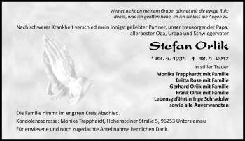 Traueranzeige von Stefan Orlik von Neue Presse Coburg