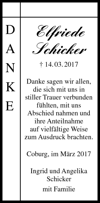 Traueranzeige von Elfriede Schicker von Neue Presse Coburg