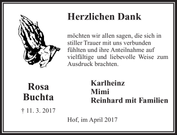 Traueranzeige von Rosa Buchta von Frankenpost