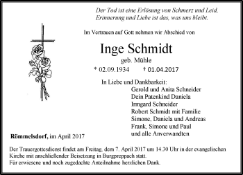 Traueranzeige von Inge Schmidt von Neue Presse Coburg