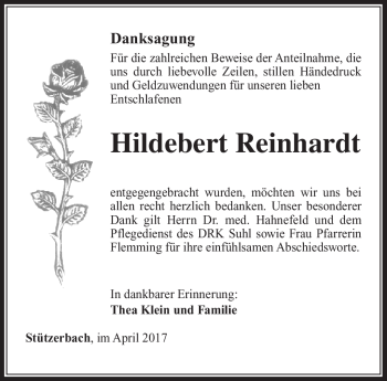 Traueranzeige von Hildebert Reinhardt von Südthüringer Presse