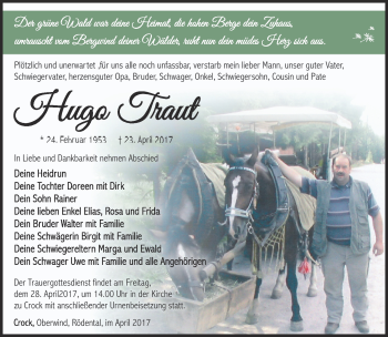 Traueranzeige von Hugo Traut von Südthüringer Presse