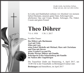 Traueranzeige von Theo Döhrer von Südthüringer Presse