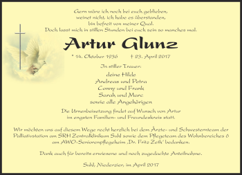 Traueranzeige von Artur Glunz von Südthüringer Presse
