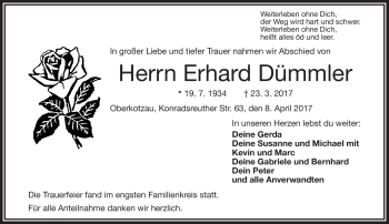 Traueranzeige von Erhard Dümmler von Frankenpost