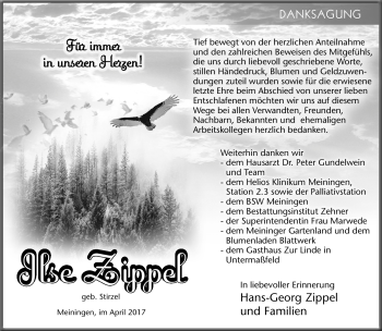 Traueranzeige von Ilse Zippel von Südthüringer Presse