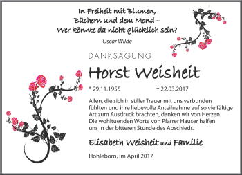 Traueranzeige von Horst Weisheit von Südthüringer Presse
