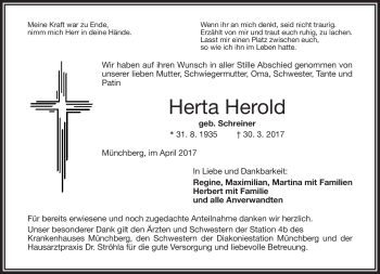 Traueranzeige von Herta Herold von Frankenpost