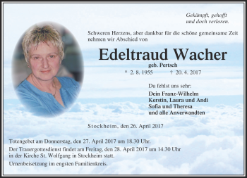 Traueranzeige von Edeltraud Wachter von Neue Presse Coburg
