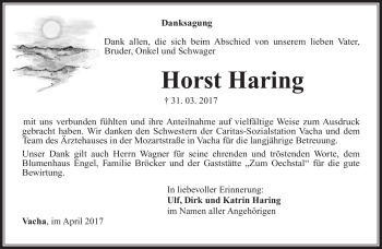 Traueranzeige von Horst Haring von Südthüringer Presse
