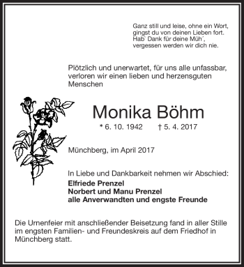 Traueranzeige von Monika Böhm von Frankenpost