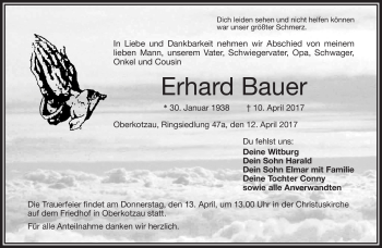 Traueranzeige von Erhard Bauer von Frankenpost