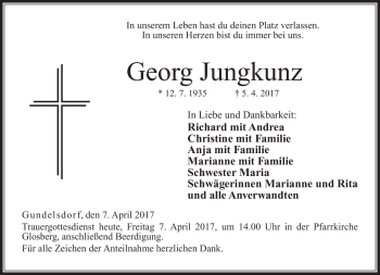 Traueranzeige von Georg Jungkunz von Neue Presse Coburg