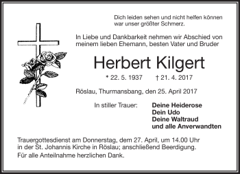 Traueranzeige von Herbert Kilgert von Frankenpost