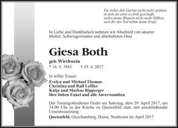 Traueranzeige von Giesa Both von Südthüringer Presse
