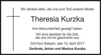 Traueranzeige von Theresia Kurzka von Neue Presse Coburg