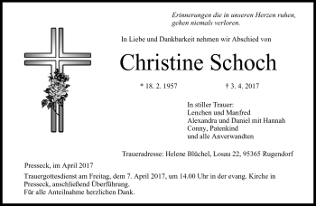 Traueranzeige von Schoch Christine von Frankenpost