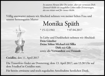 Traueranzeige von Monika Späth von Neue Presse Coburg