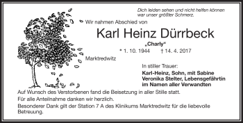Traueranzeige von Karl Heinz Dürrbeck von Frankenpost
