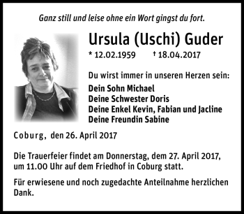 Traueranzeige von Ursula Guder von Neue Presse Coburg