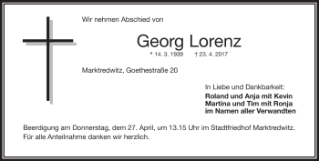 Traueranzeige von Georg Lorenz von Frankenpost