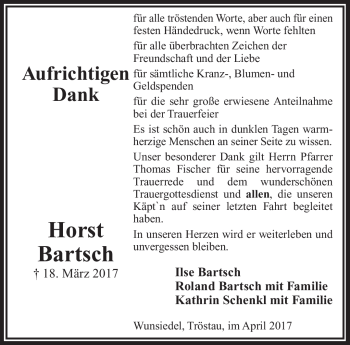Traueranzeige von Horst Bartsch von Frankenpost