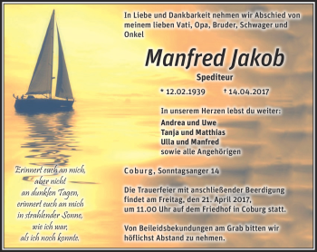 Traueranzeige von Manfred Jakob von Neue Presse Coburg