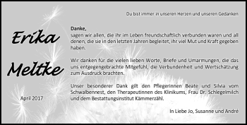 Traueranzeige von Erika Meltke von Südthüringer Presse