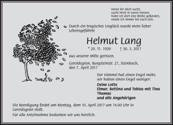 Traueranzeige von Helmut Lang von Frankenpost