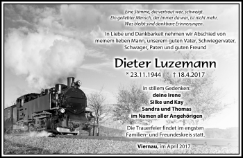 Traueranzeige von Dieter Luzemann von Südthüringer Presse