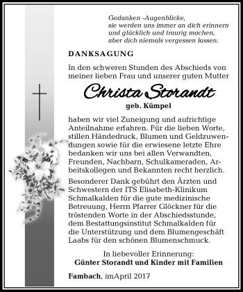 Traueranzeige von Christa Storandt von Südthüringer Presse