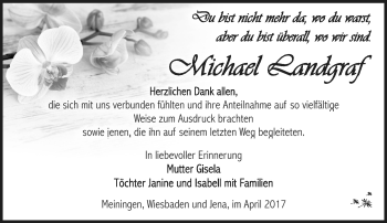 Traueranzeige von Michael Landgraf von Südthüringer Presse
