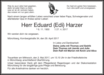 Traueranzeige von Eduard Harzer von Frankenpost