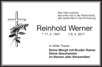 Traueranzeige von Werner Reinhold von Frankenpost