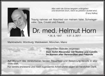 Traueranzeige von Horn Dr. med. Helmut von Frankenpost