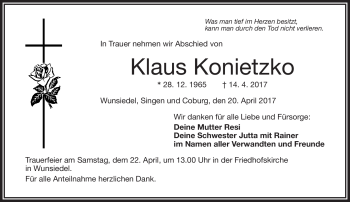 Traueranzeige von Klaus Konietzko von Frankenpost
