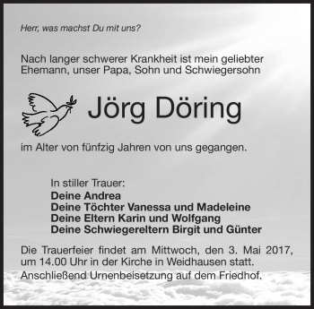 Traueranzeige von Jörg Döring von Neue Presse Coburg
