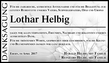 Traueranzeige von Lothar Helbig von Neue Presse Coburg