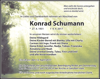 Traueranzeige von Konrad Schumann von Neue Presse Coburg