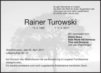 Traueranzeige von Rainer Turowski von Neue Presse Coburg